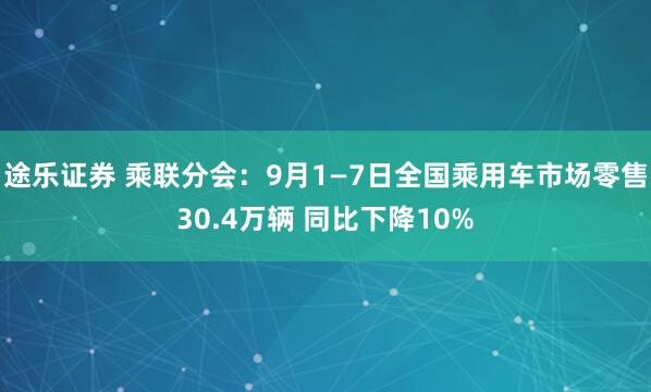 途乐证券 乘联分会：9月1—7日全国乘用车市场零售30.4万辆 同比下降10%