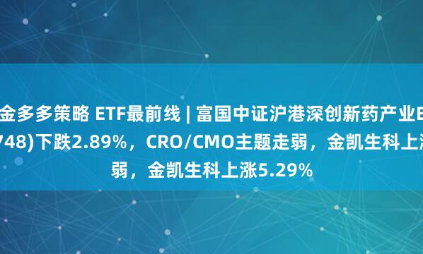 金多多策略 ETF最前线 | 富国中证沪港深创新药产业ETF(159748)下跌2.89%，CRO/CMO主题走弱，金凯生科上涨5.29%