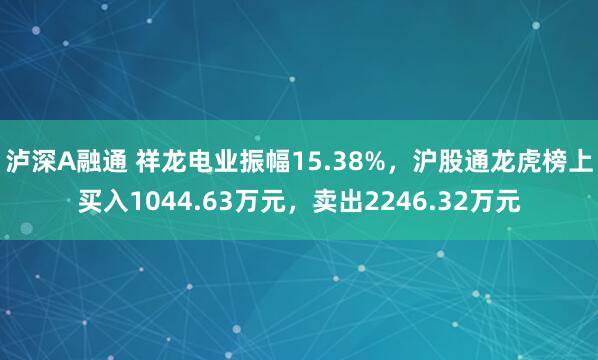 泸深A融通 祥龙电业振幅15.38%，沪股通龙虎榜上买入1044.63万元，卖出2246.32万元